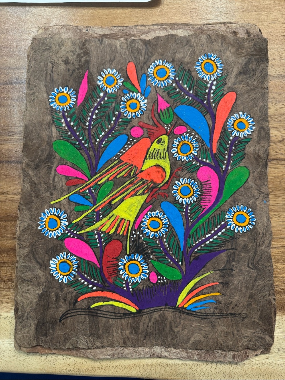 Vintage 1970s Mexican Amate Bark Painting Hand Painted Folk Art MINT CONDITION